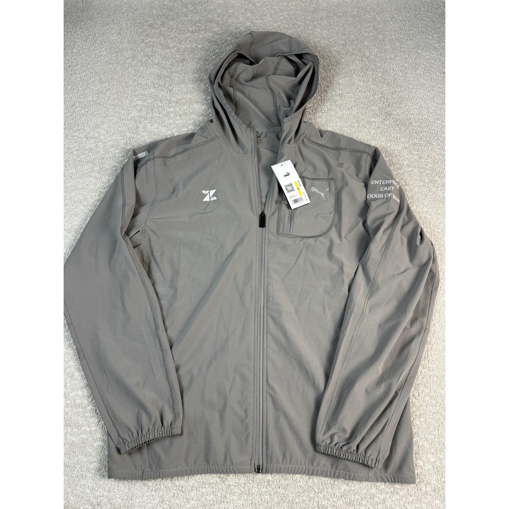 Puma Jacket Mens Medium Gray Hooded Full‎ Zip Enterprise Dogs Of War Windbreaker